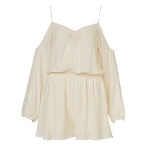 Ecote Ivory Flowy Embroidered Long Sleeve Romper